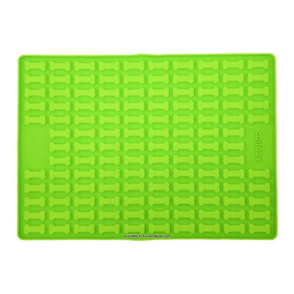 Green Collory silicone baking mat for making bone-shaped homemade dog treats