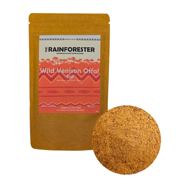 The Rainforester wild venison offal soil dog food toppers uk + cat food topper.